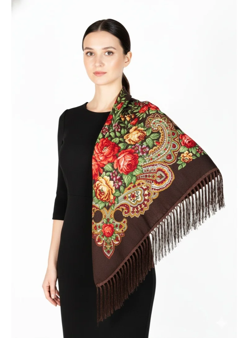 بيداني شال تقليدي بنقش بيزلي عتيق باللونين الصدئي والبني